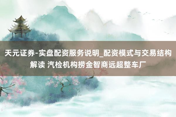 天元证券-实盘配资服务说明_配资模式与交易结构解读 汽检机构捞金智商远超整车厂